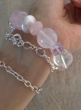 Amotional/衔粒子水晶珍珠手链粉色可爱浪漫手饰女礼物原创小众