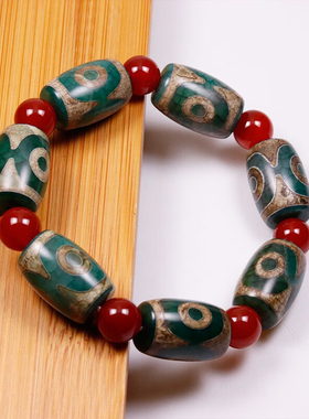 西藏三眼天珠手链天然绿玛瑙男女桶珠红玉髓配珠男女复古民族风