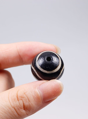 天然老玛瑙水纹圆天珠黑白20mm风化包浆项链手链吊坠散珠西藏单珠