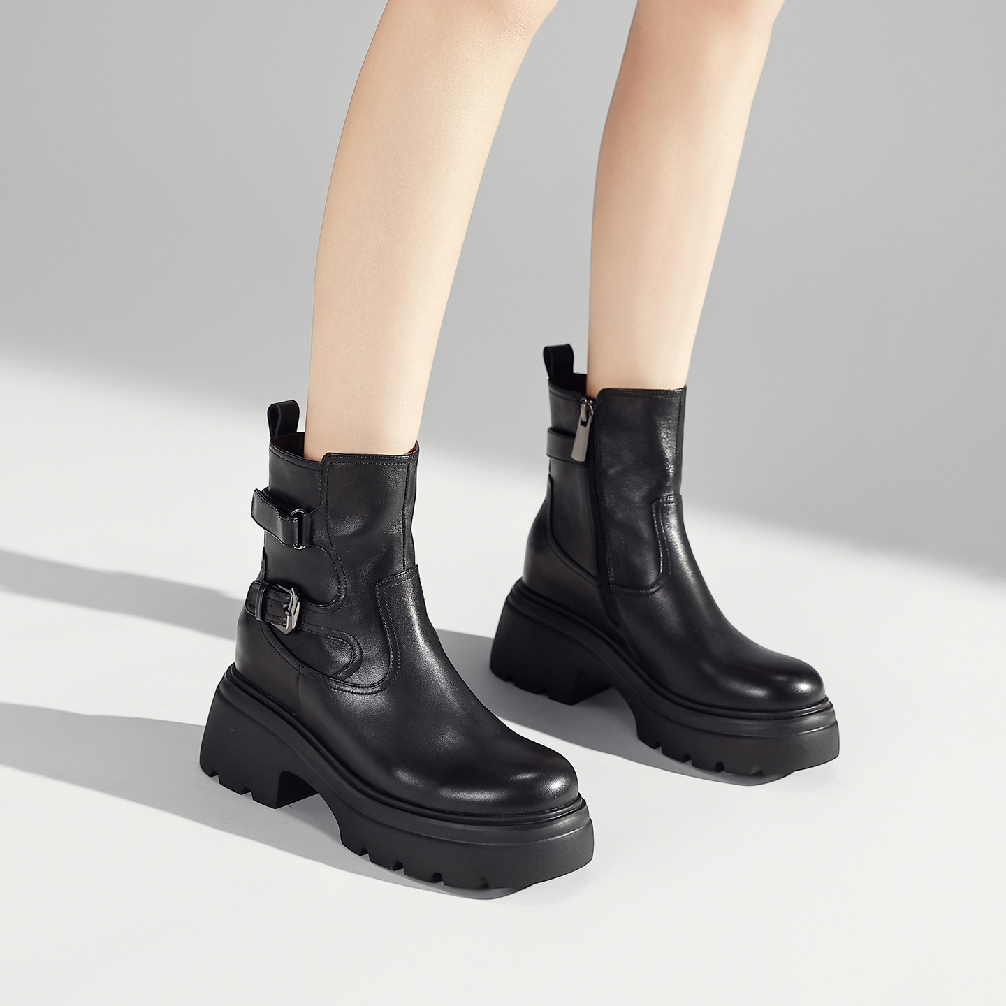 8.5cm内增高厚底马丁靴女真皮小码313233皮带扣短靴英伦风女靴子,淘宝优惠券,粉丝福利购,淘宝优惠卷