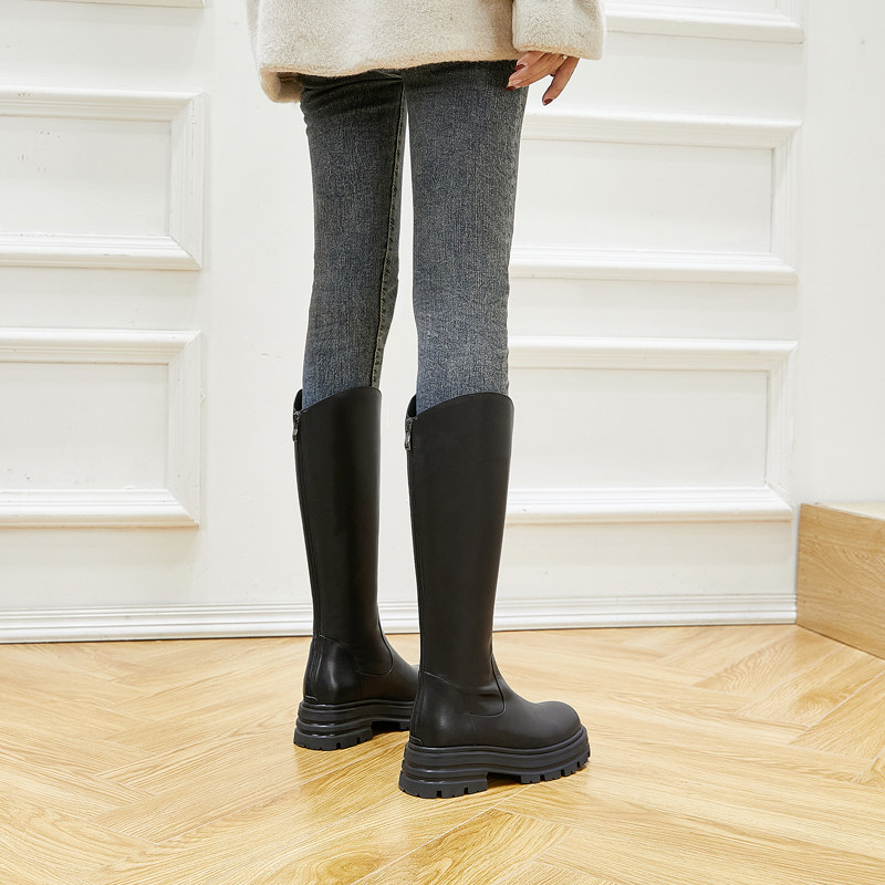 厚底内增高瘦腿长靴不过膝V口后拉链真皮高筒靴小码313233骑士靴,淘宝优惠券,粉丝福利购,淘宝优惠卷