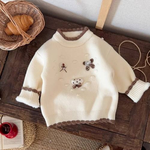 女童紫色毛衣一体绒加厚上衣冬季中小童保暖内搭女宝宝针织衫 - 图2