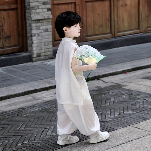 男童夏季新款儿童轻薄透气新中式无袖套装2026国风汉服唐装衣服潮 - 图1