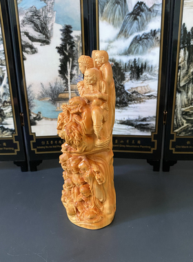 崖柏木雕刻十八罗汉实木工艺品家用供奉降龙伏虎佛像禅意木雕摆件