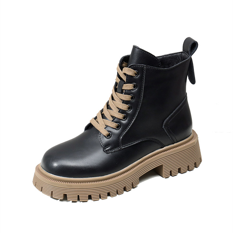 圆头厚底马丁靴女2025年新款低帮春秋单靴瘦瘦靴米白色短靴小码34,淘宝优惠券,粉丝福利购,淘宝优惠卷