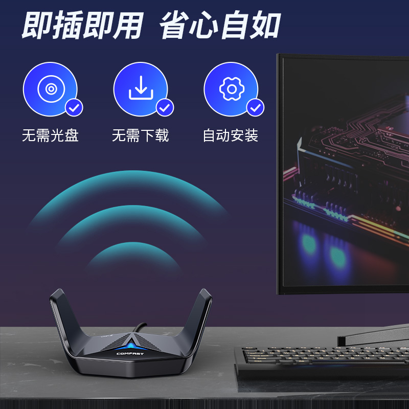 COMFAST CF-979AX电竞无线网卡三频USB免驱动WIFI6千兆5G台式机游戏电脑笔记本大功率网络接收发射器信号外置 - 图0