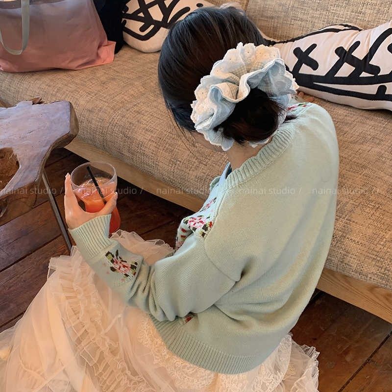 原创手作奶蓝芭蕾风格子重工烫钻蕾丝花边大肠发圈发绳女,淘宝优惠券,粉丝福利购,淘宝优惠卷