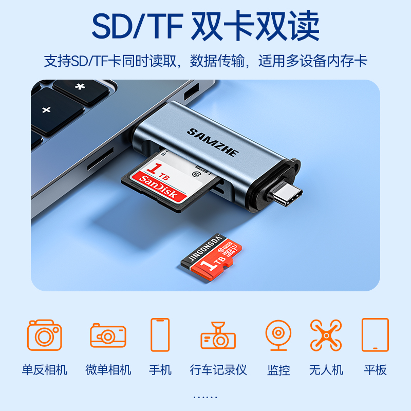 山泽手机读卡器sd卡tf内存usb3.0高速款typec多功能四合一电脑相机otg行车记录仪存储卡u盘车载 - 图1