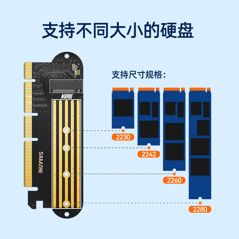 山泽pcie转m2转接卡nvme扩展卡m.2固态硬盘台式电脑主机扩展槽x16-图3