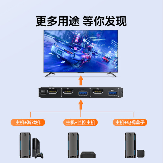 Shanze KVM switch HDMI2.0 video screen cutter two in and one out 4K/60Hz laptop connected to TV projection split screen shared display
