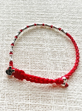 纯银925银迷你小兔子本命年红绳