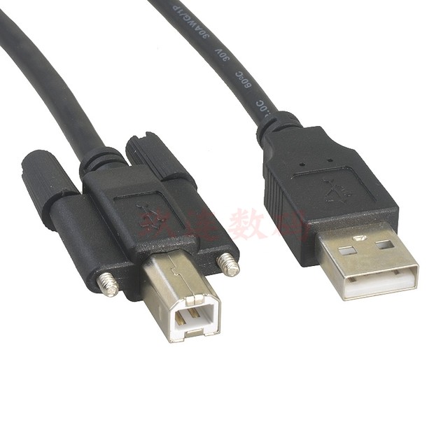 USB2.0打印线带螺丝可固定USB A公转B公带耳朵打印公数据线 带耳朵USB打印线 方口B公带螺丝USB-B打印数据线