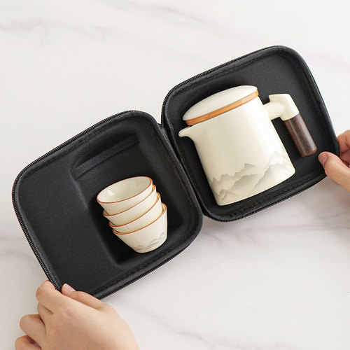 2025新款整套旅行茶具便携式户外车载快客杯陶瓷茶壶茶杯功夫茶具 - 图0