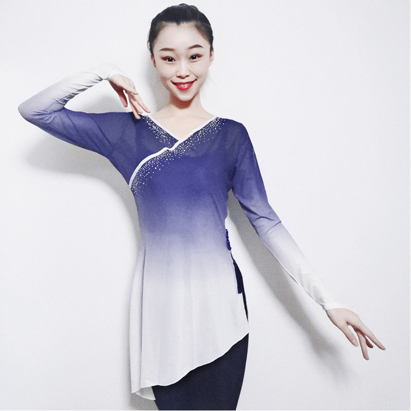 古典练功服套指带钻纱衣芭蕾舞蹈练功服成人形体服渐变色身韵网纱_虎窝淘