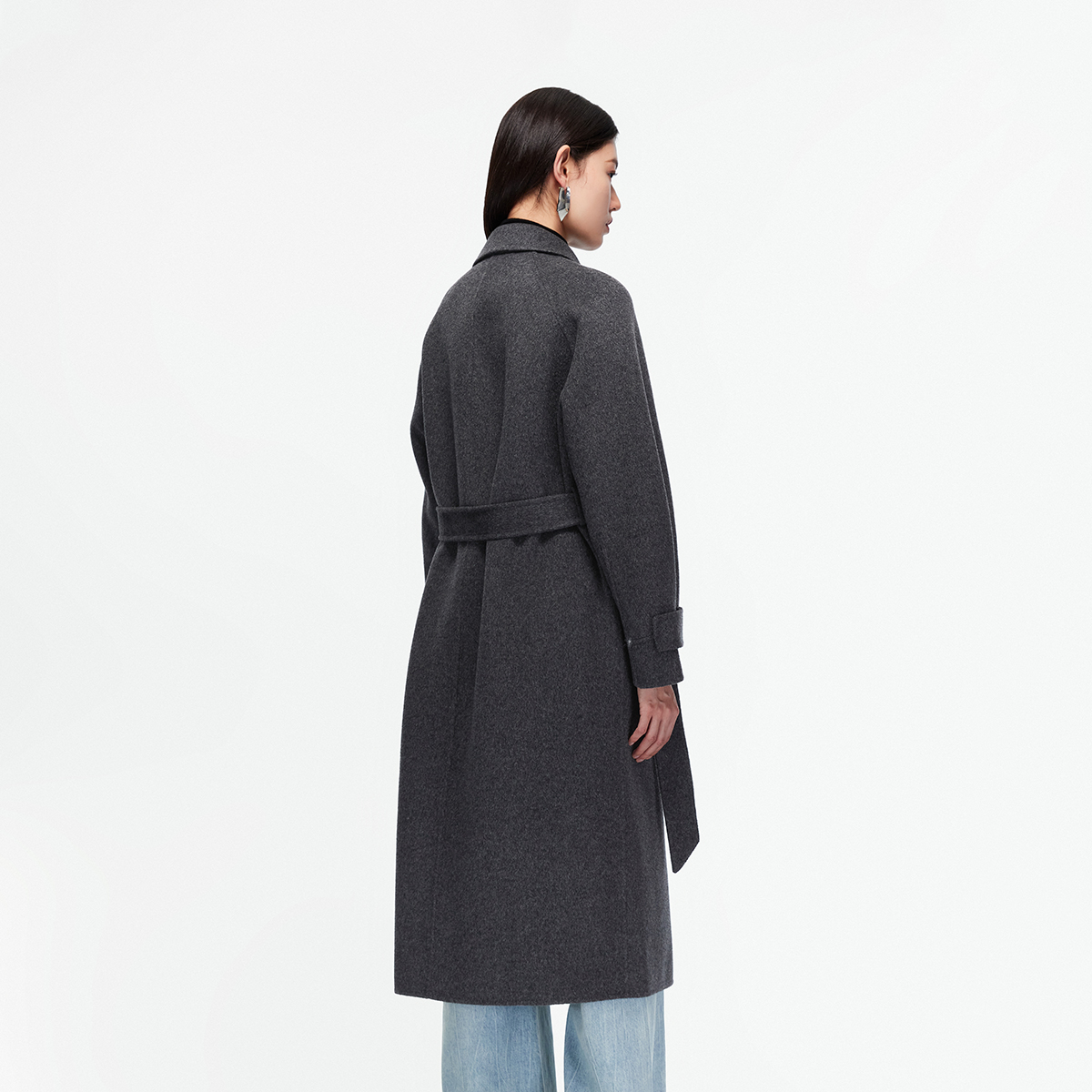 绫致Vero Moda毛呢大衣2025秋冬新款腰带纯绵羊毛双面呢外套 - 图1