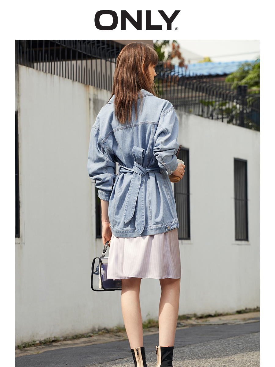 119154529 夏季新款宽松系带收腰休闲牛仔外套女 ONLY2019 绫致 119154529 夏季新款宽松系带收腰休闲牛仔外套女 ONLY2019 绫致