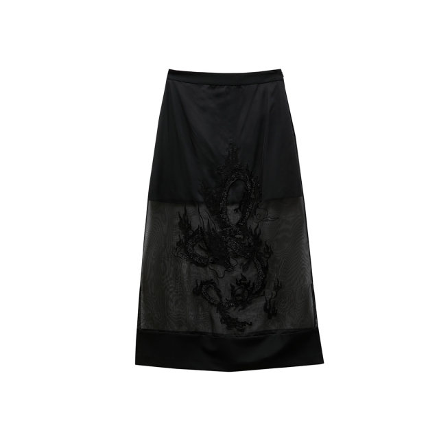 Tq district Lingzhi Vero Moda skirt 25 spring and summer straight mesh beading Chinese style Chinese style