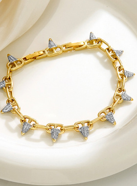 气质欧美跨境直销链条潮流个性朋克嘻哈时尚流苏三角铆钉手链