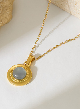 跨境不锈钢吊坠项链欧美时尚女式18k毛衣链潮流百搭首饰