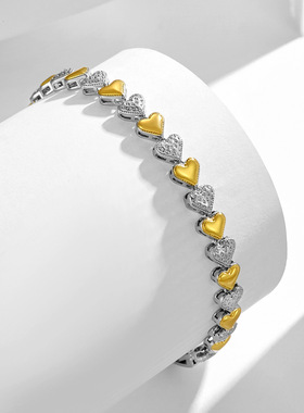 跨境锆石系列网球手链女欧美时尚轻奢气质几何爱心手链高定手饰品