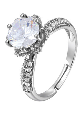 时尚轻奢铜微镶锆石首饰开口戒指百搭白色闪亮锆石指环女情侣