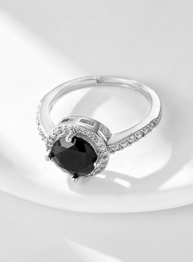 fb独立站亚马逊新款铜镶嵌黑色锆石指环跨境电商欧美男女戒指