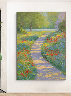 莫奈花园手绘油画客厅装饰画玄关