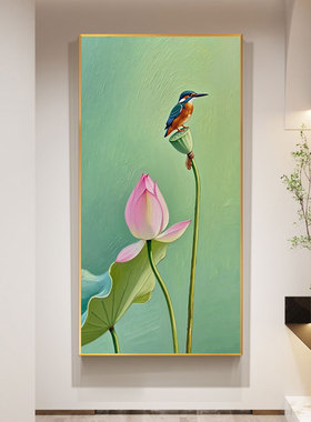 纯手绘油画荷花入户玄关装饰画