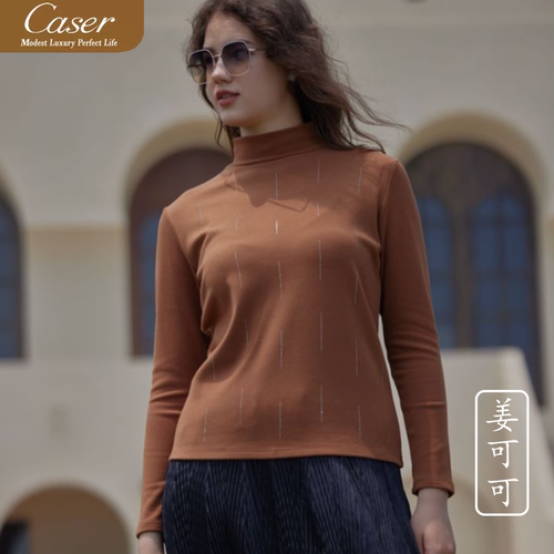 凯撒caser秋冬女士加厚暖姜绒满钻保暖上衣百搭打底衫BJ53-F568 - 图3