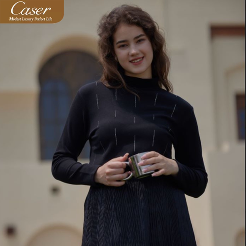 凯撒caser秋冬女士加厚暖姜绒满钻保暖上衣百搭打底衫BJ53-F568 - 图2