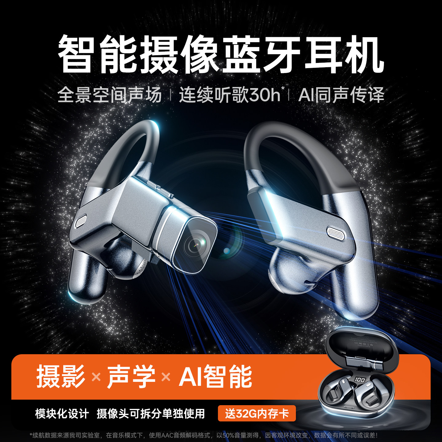 2026新款蓝牙耳机摄录像一体无线挂耳式运动骑行车记录仪超长续航