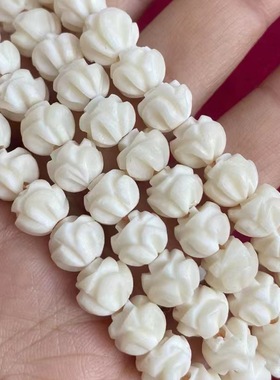 文玩白料牛骨108颗雕刻莲花珠手串佛珠DIY配件饰品手串复古简约女