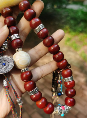 牦牛骨回流苹果园手持14mm圆珠桶珠金属雕刻吊坠DIY配饰小手捻男