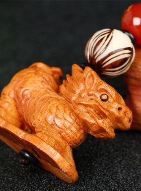 桃木雕刻挂件麒麟吊坠属鸡