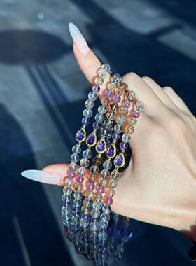 黑金超七天然乌拉圭紫水晶葫芦双圈叠戴新中式国风手串女轻奢百搭
