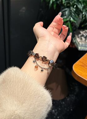 茶晶物语热美式冰透菠萝珠茶晶天然水晶手链女款时尚单品送女友礼