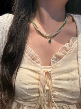 和田玉珍珠叠戴项链天然和田玉和珍珠搭配翡翠小葫芦女款锁骨链