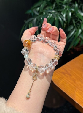 天然白水晶黄塔晶手链女款单圈时尚饰品礼物送女友闺蜜生日礼物