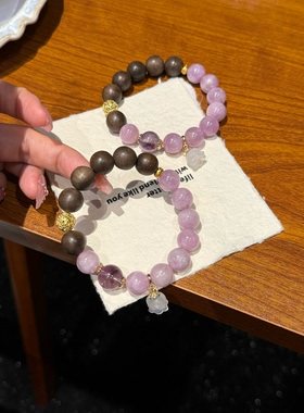 天然紫锂辉沉香木手链女款单圈时尚饰品多宝送女友闺蜜生日礼物