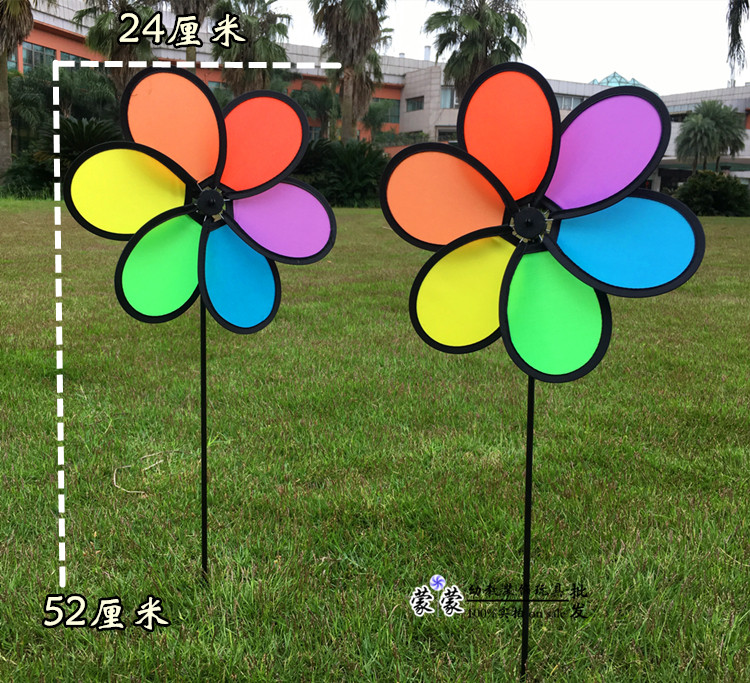 小风车玩具风车楼盘幼儿园节日室内庭院外装饰景区装饰六彩布风车 - 图0