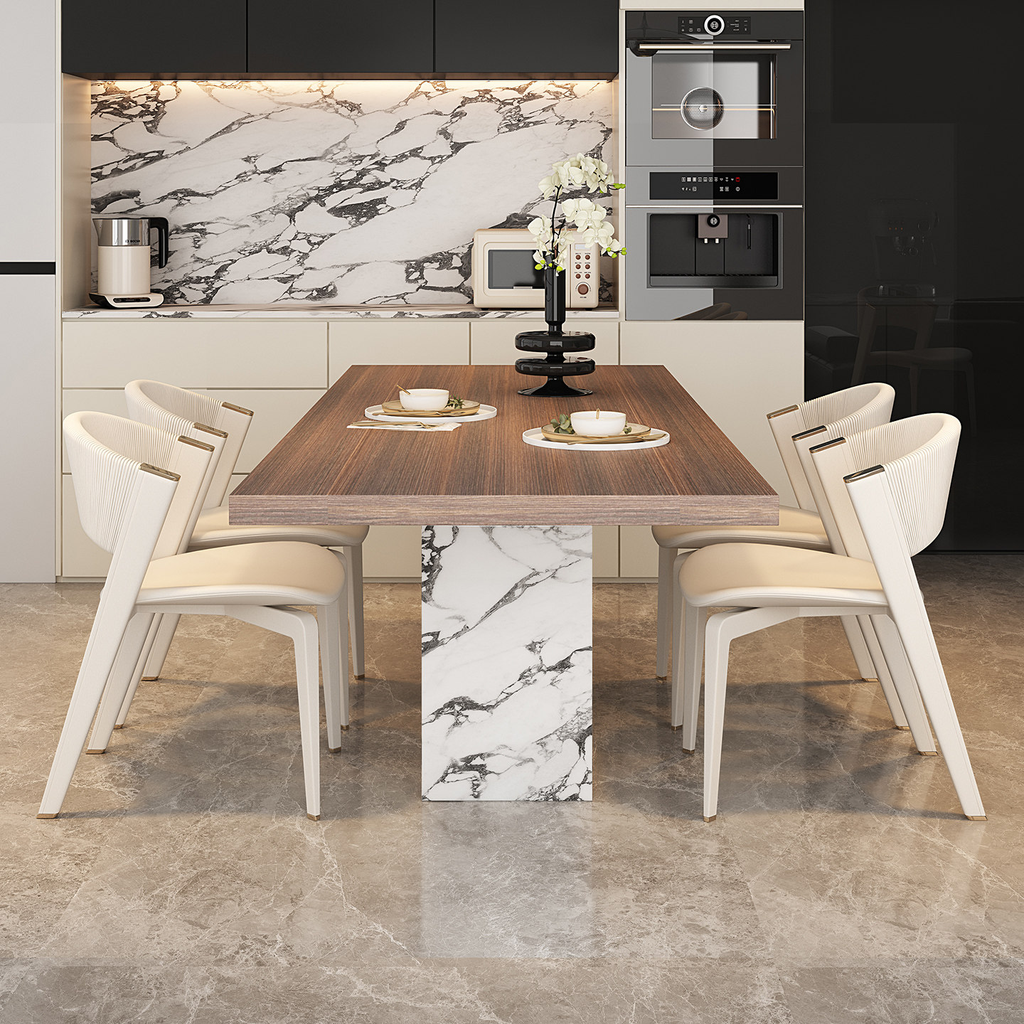 宫殿威仪长方形岩板餐桌木纹岩板2025新款高级感小户型一桌四椅,淘宝优惠券,粉丝福利购,淘宝优惠卷