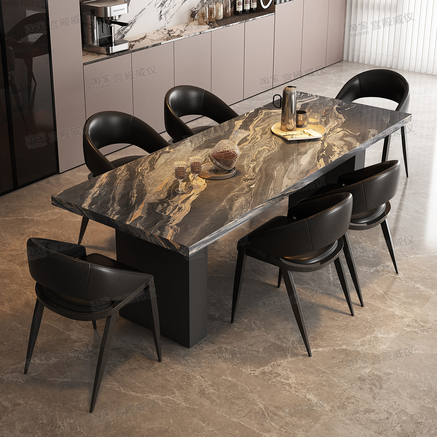 宫殿威仪意式极简全岩板餐桌长方形小户型高级客厅家用饭桌椅组合,淘宝优惠券,粉丝福利购,淘宝优惠卷