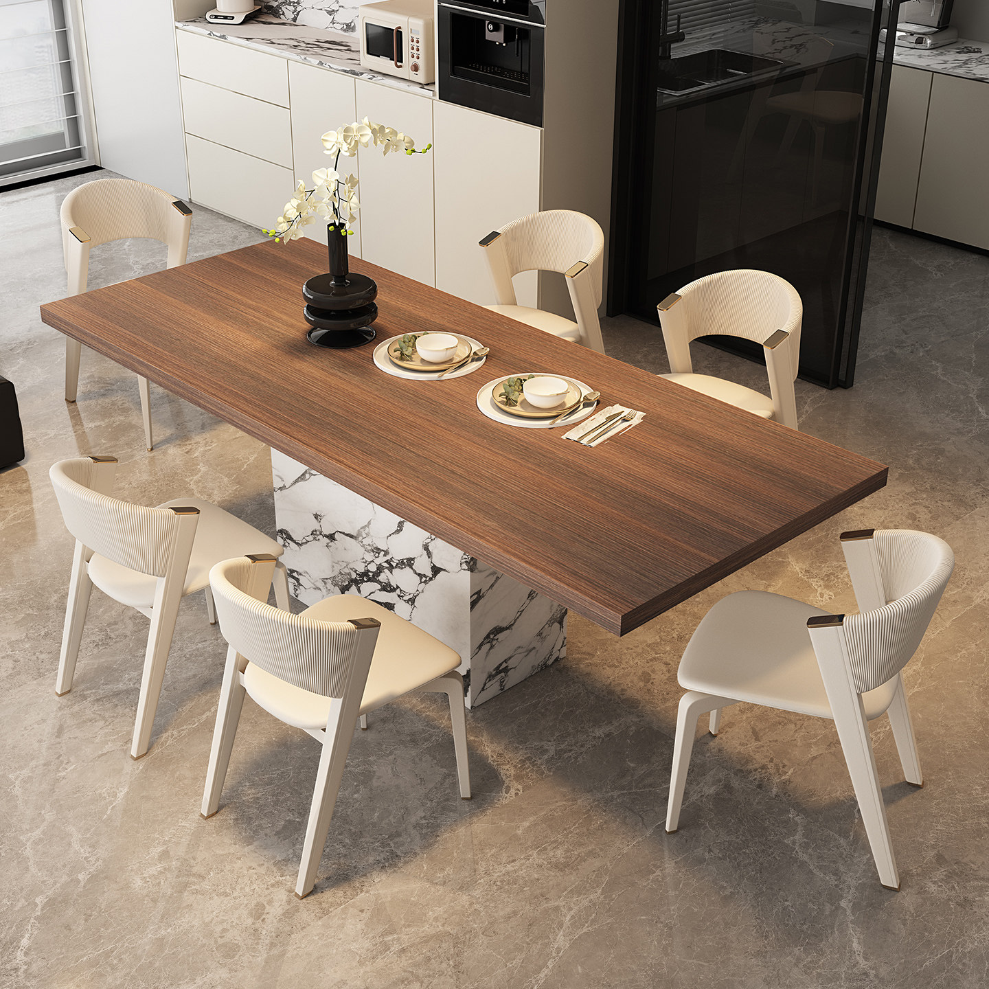 宫殿威仪长方形岩板餐桌木纹岩板2025新款高级感小户型一桌四椅,淘宝优惠券,粉丝福利购,淘宝优惠卷