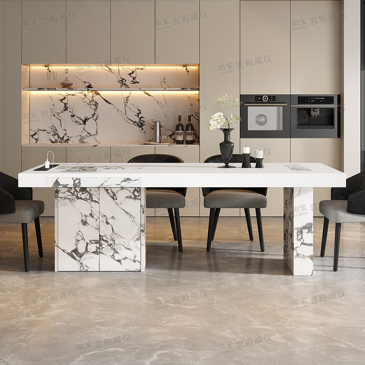 宫殿威仪长方形岩板餐桌家用高级感意式极简高端加厚带抽储物饭桌,淘宝优惠券,粉丝福利购,淘宝优惠卷