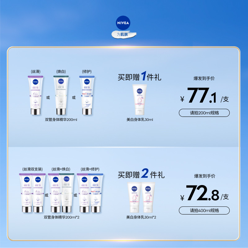 【孙颖莎同款】妮维雅双管身体乳精华果酸美白护肤滋润干燥女士