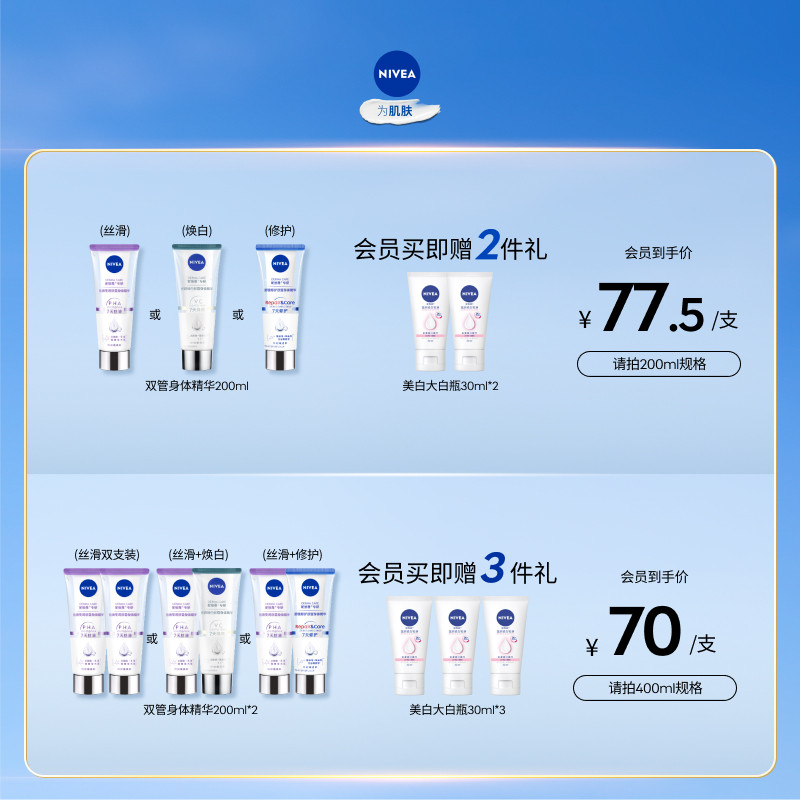 618妮维雅果酸双管身体精华乳滋润全身夏天丝滑莹润官方