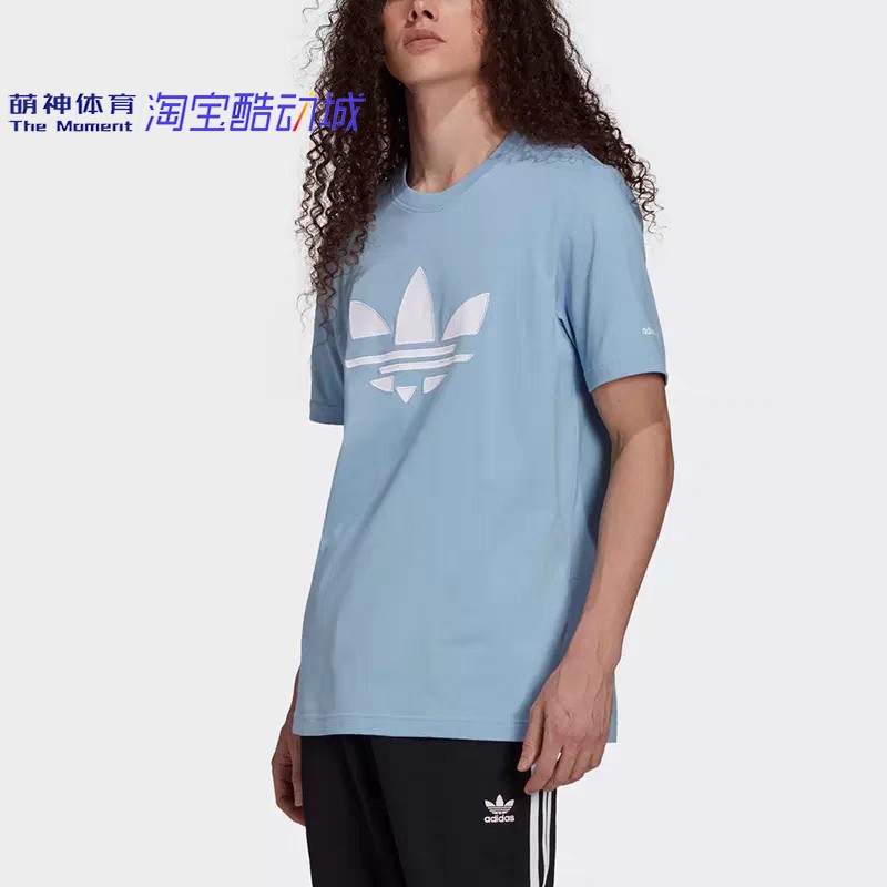 adidas三叶草男解构休闲运动圆领经典天蓝色纯棉短袖T恤 H62496 - 图0