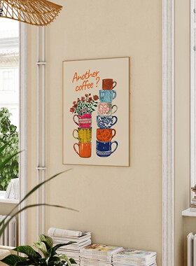 Funny Coffee Cups Floral Wall Poster Another Coffee Modern
