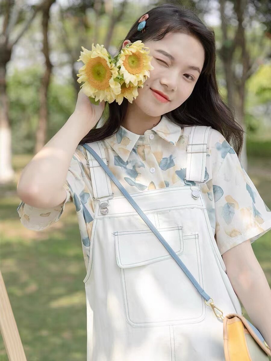 白色背带裙女夏季学院风学生小个子连衣裙活泼减龄两件套装裙子