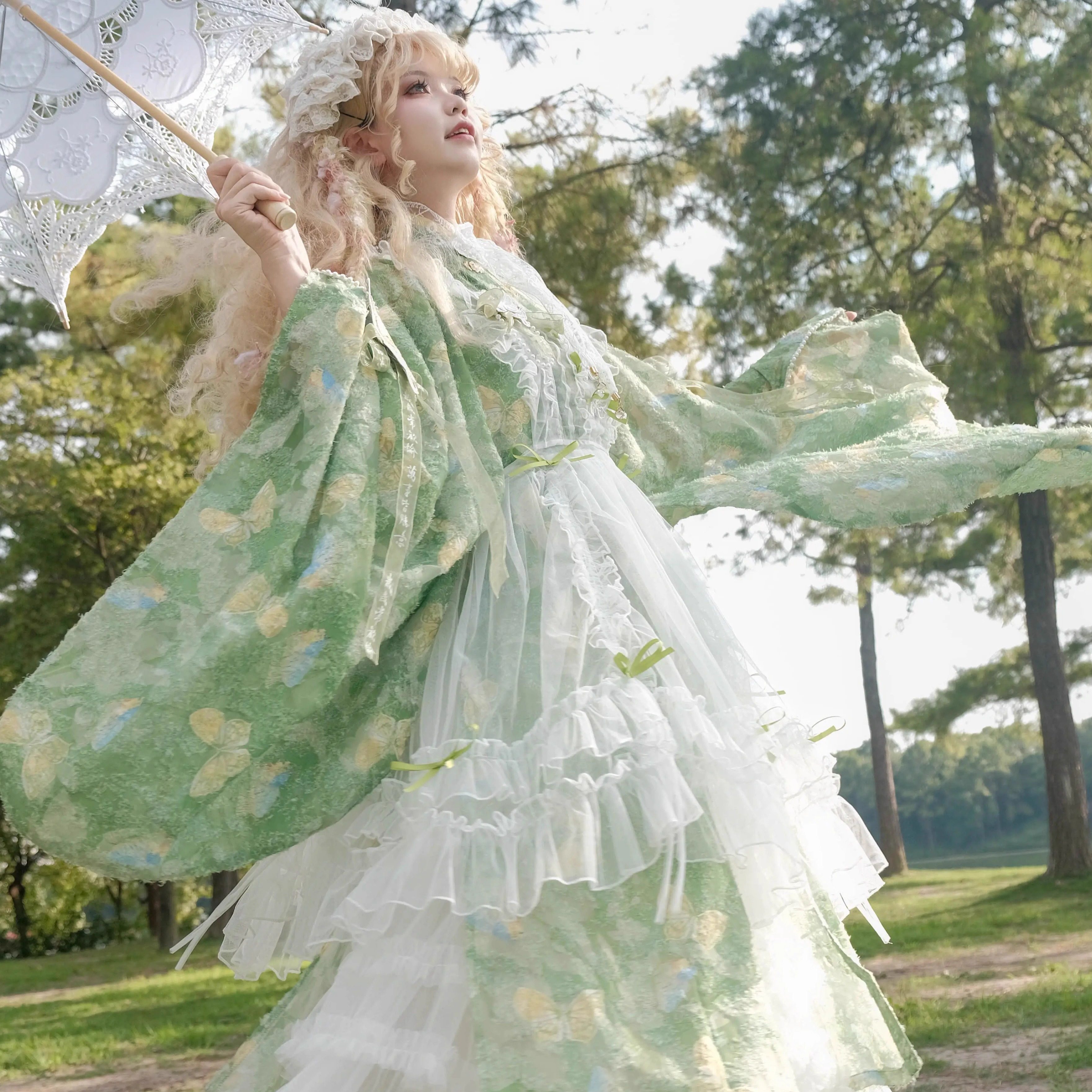 原创汉服汉元素【蝶梦幽兰】汉洋折衷对襟立领大袖纱围裙lolita,淘宝优惠券,粉丝福利购,淘宝优惠卷